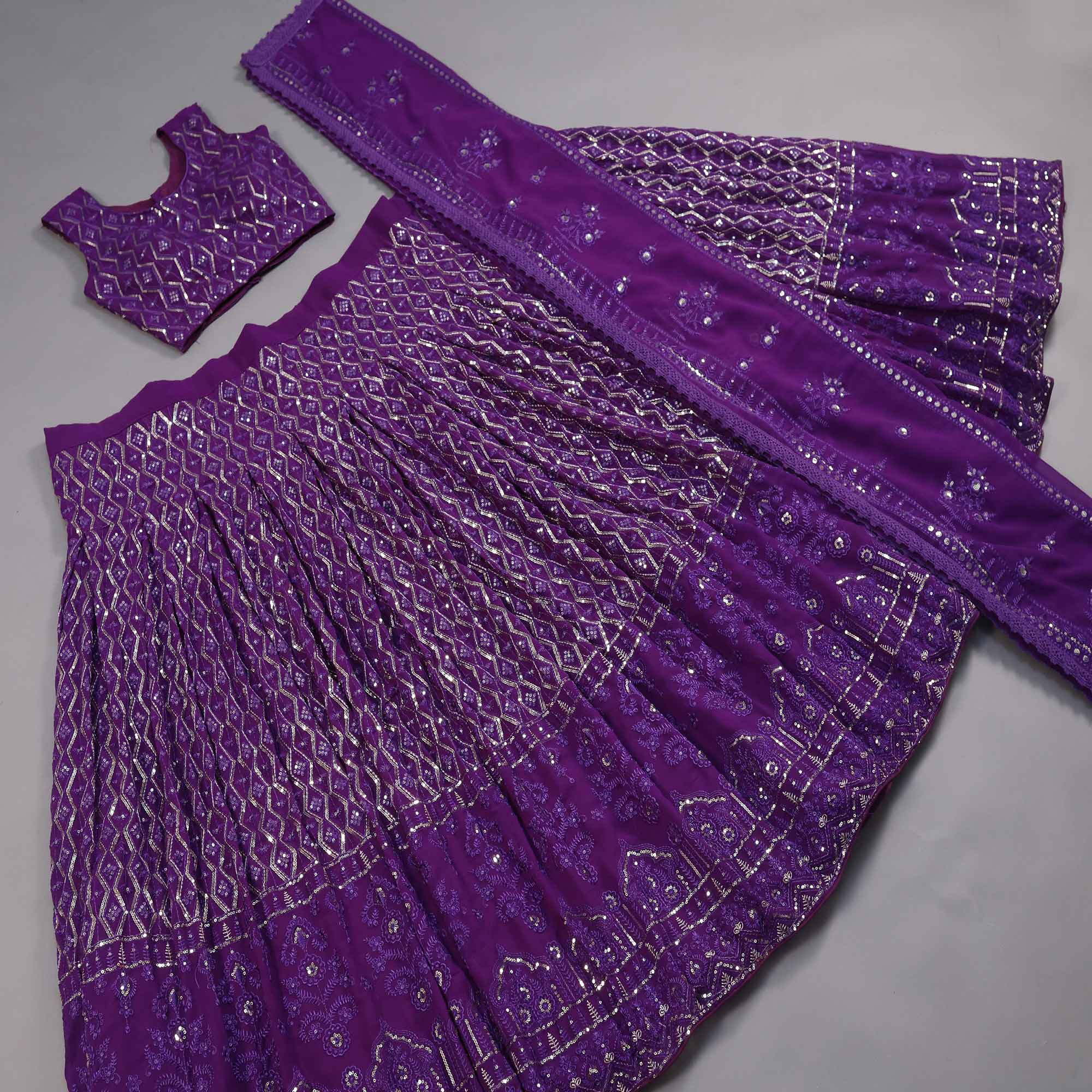 Purple Sequins Embroidered Georgette Lehenga Choli