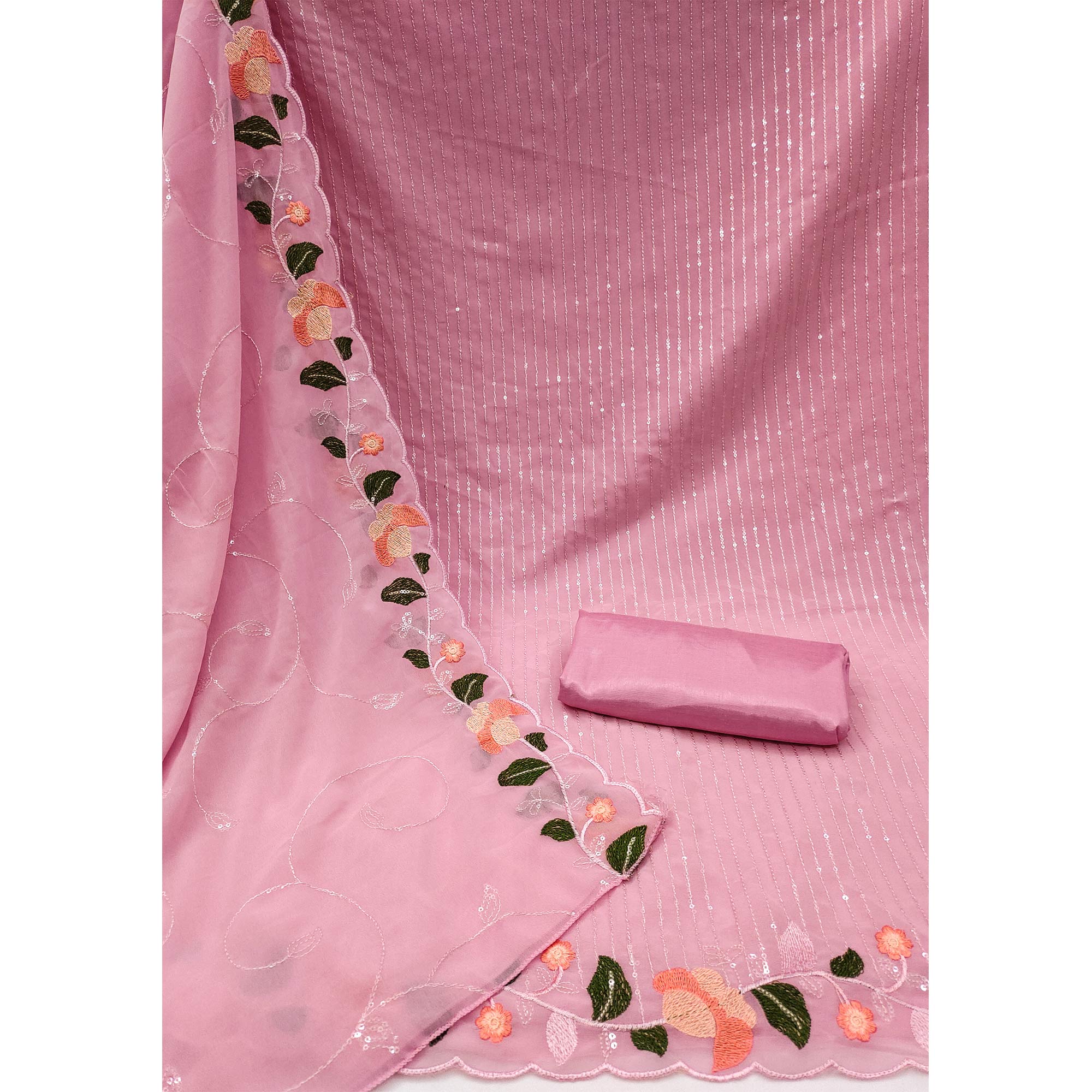 Pink Sequins Embroidered Georgette Dress Material
