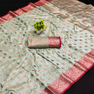Sea Green Woven Kanjivaram Silk Saree