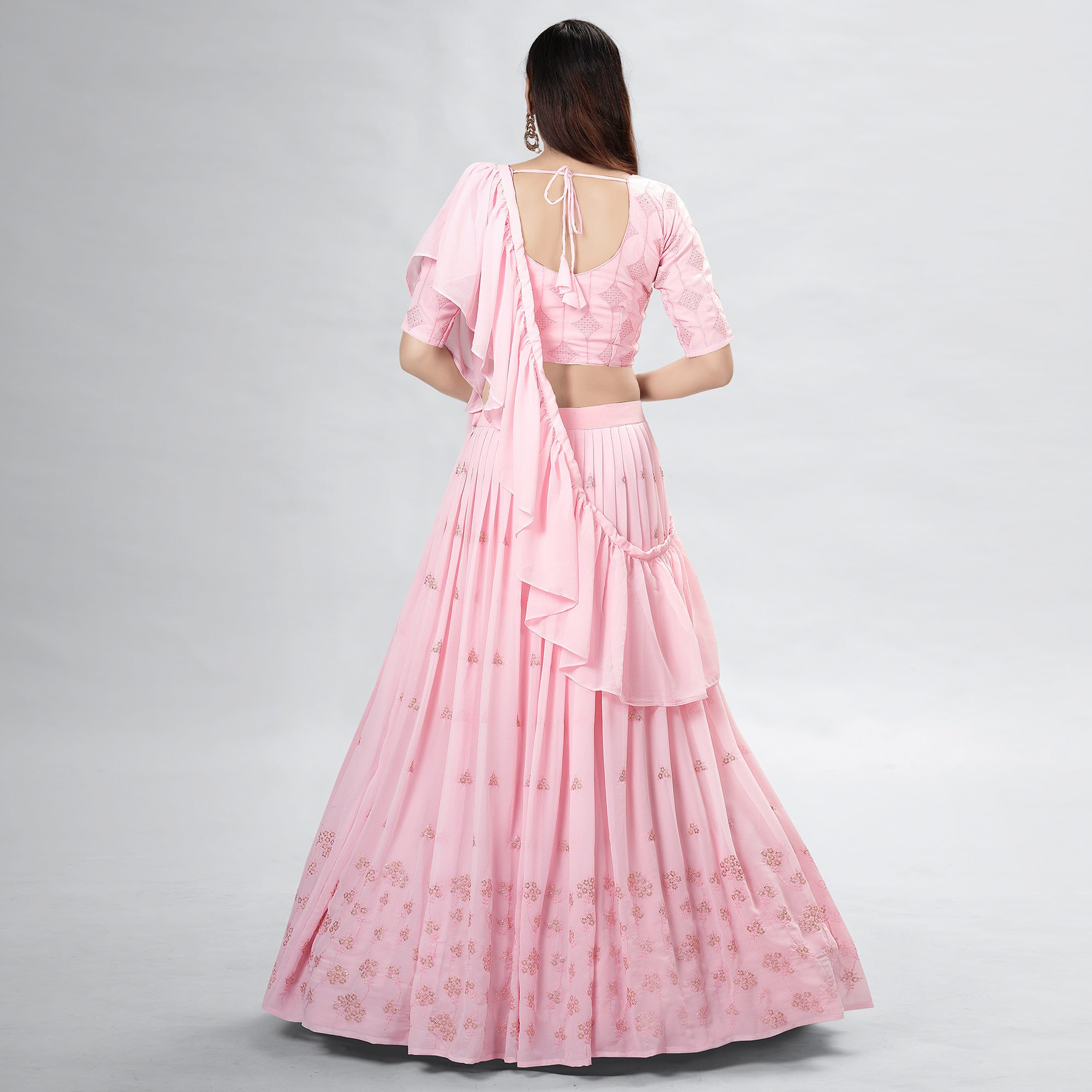 Pink Embroidered Georgette Lehenga Choli