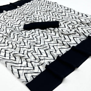 White And Black Printed Georgette Saree
