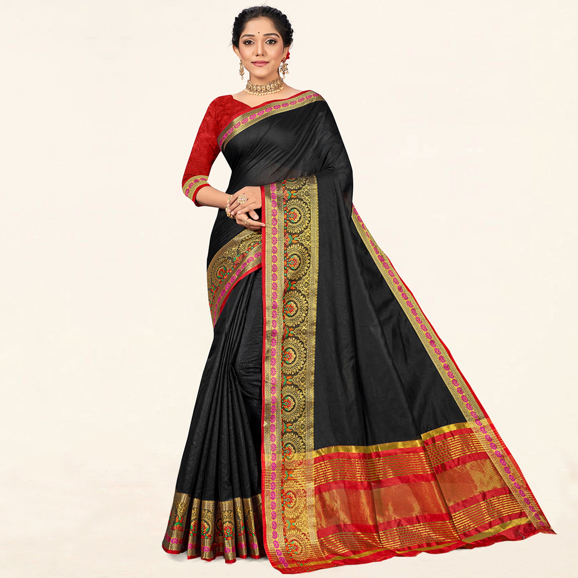 Black Woven Cotton Saree
