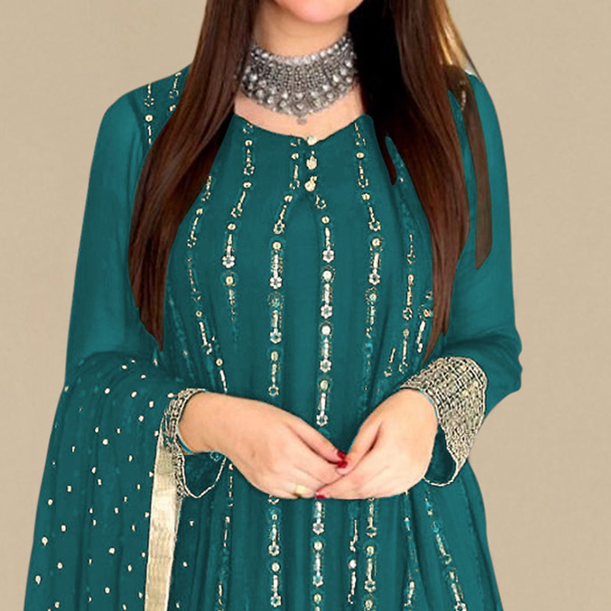 Rama Blue Sequins Embroidered Georgette Pakistani Suit