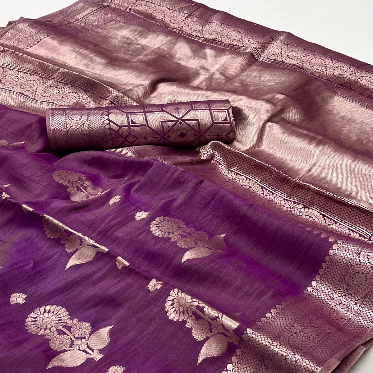 Violet Floral Woven Organza Saree