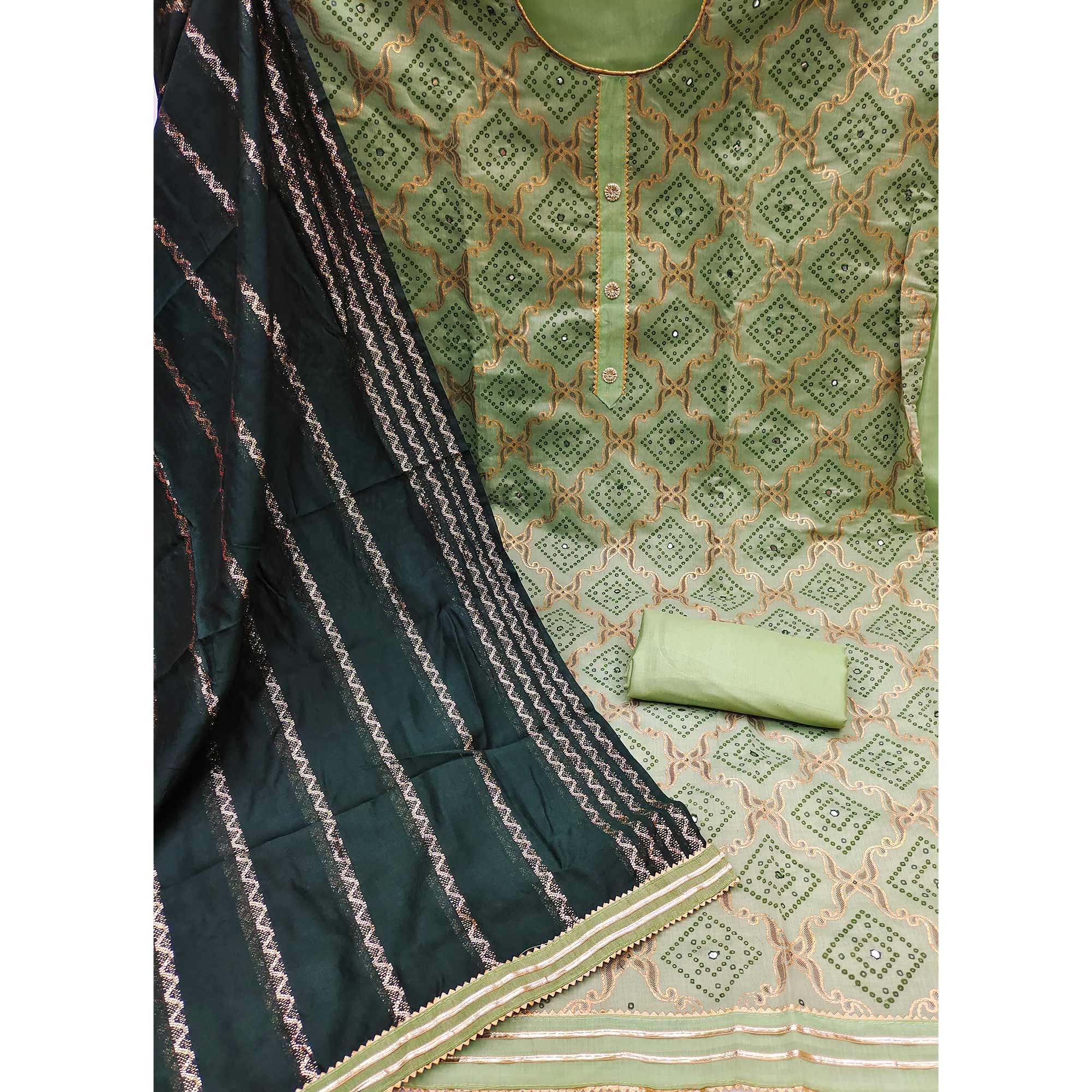 Green Embroidered Chanderi Dress Material