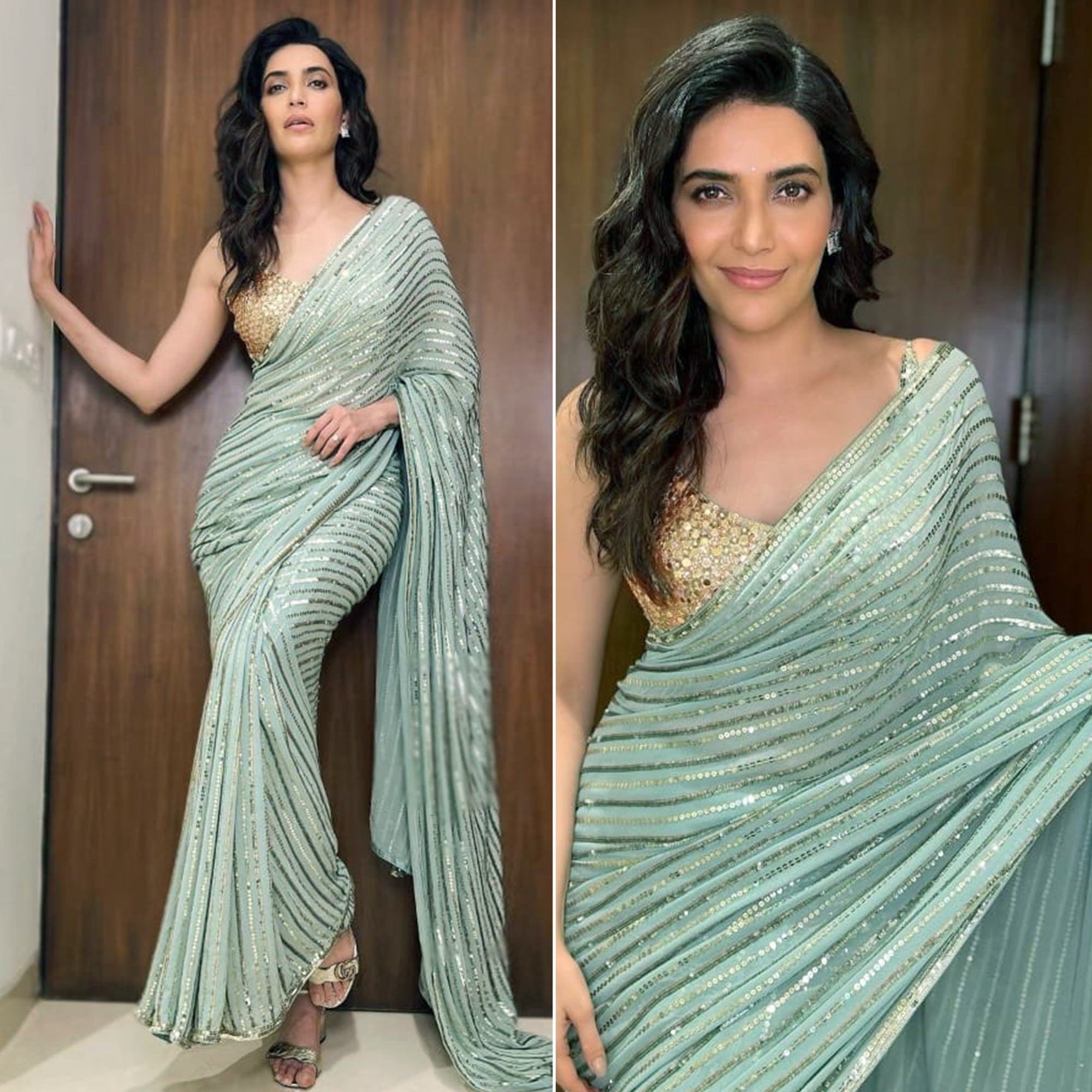 Sea Green Sequins Embroidered Georgette Saree