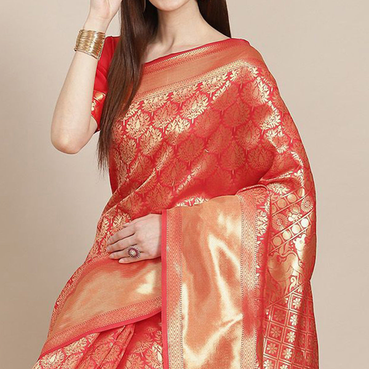 Red Woven Banarasi Silk Saree
