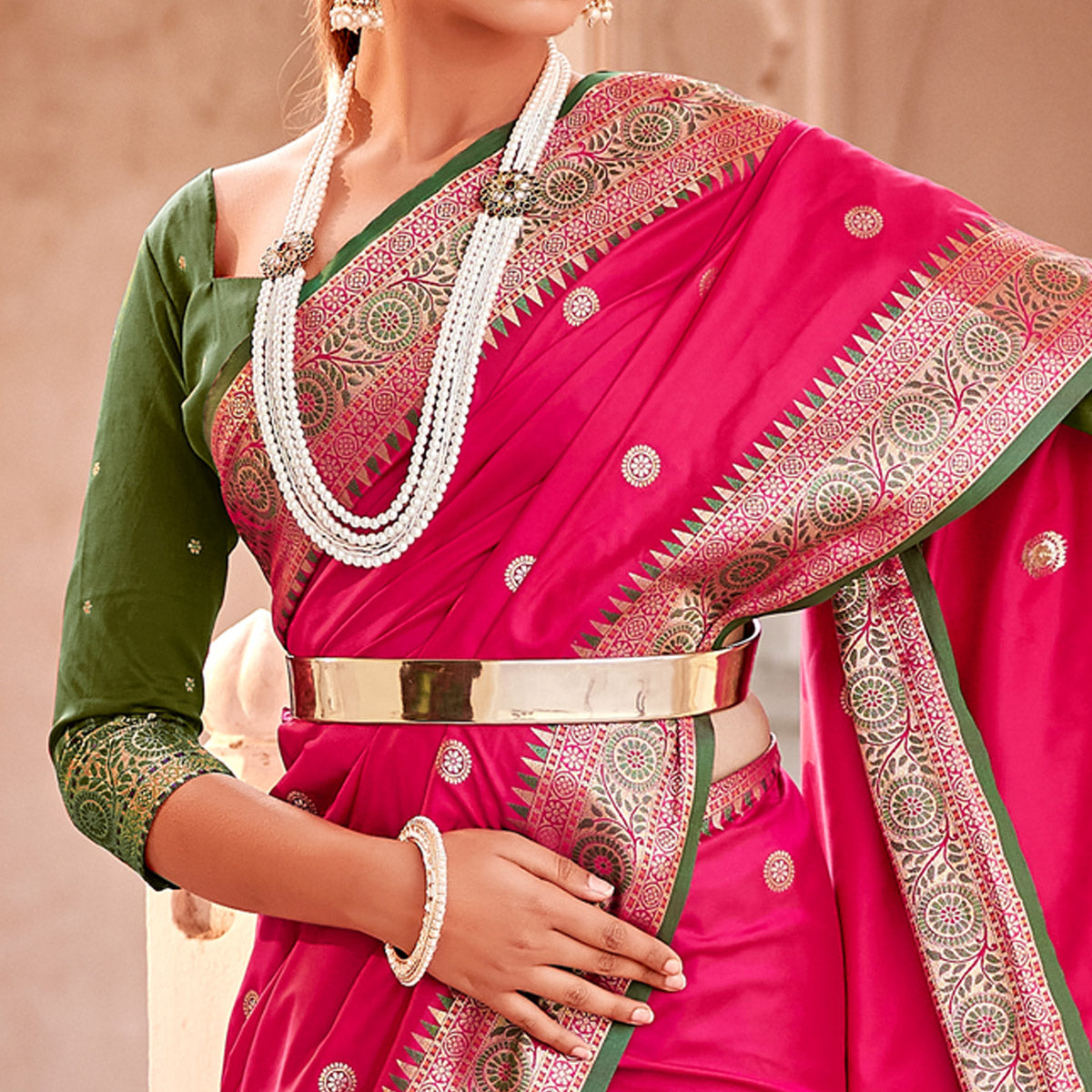 Pink Woven Banarasi Silk Saree