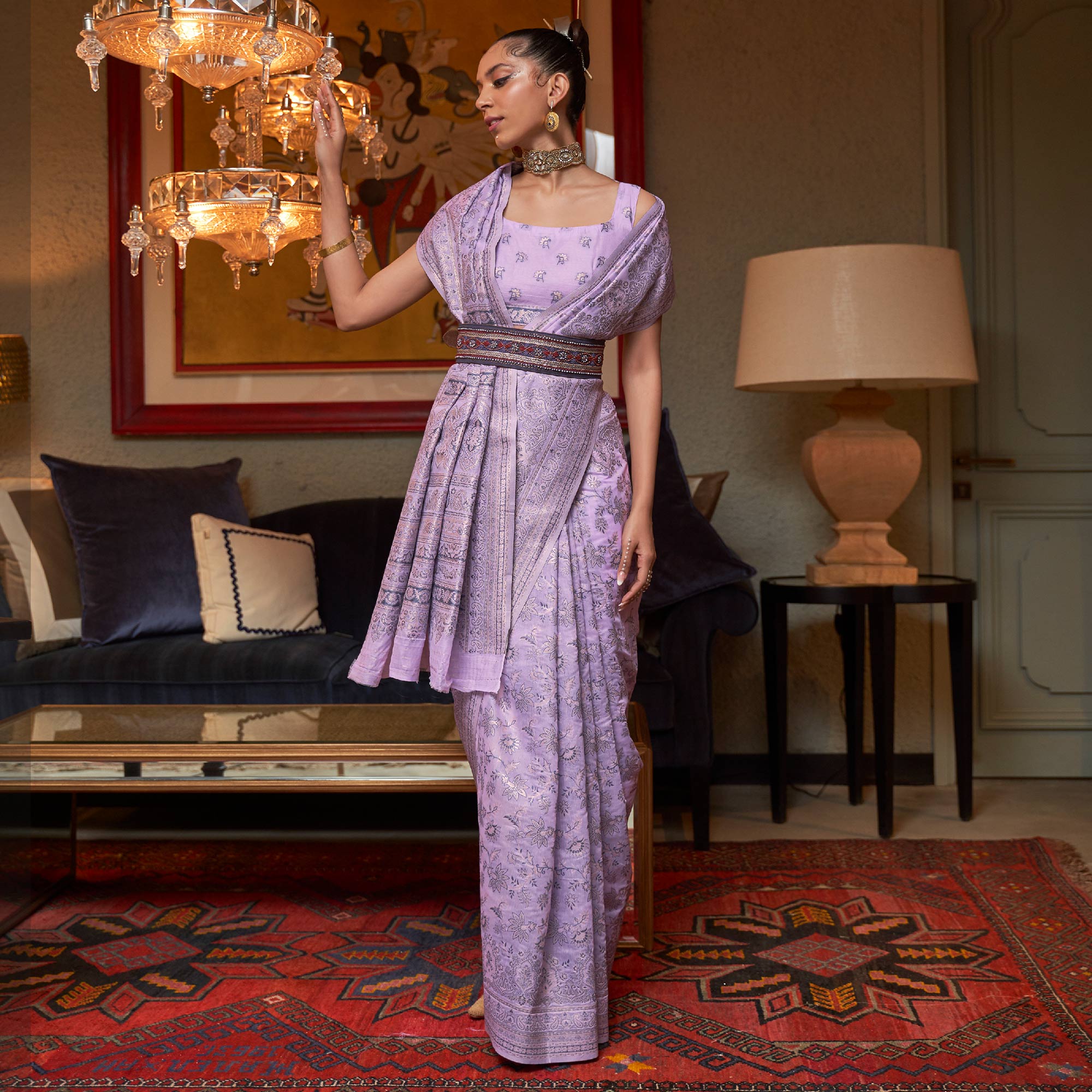 Purple Floral Woven Modal Saree With Tassels