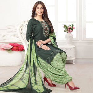 Green Embroidered Rayon Patiala Suit