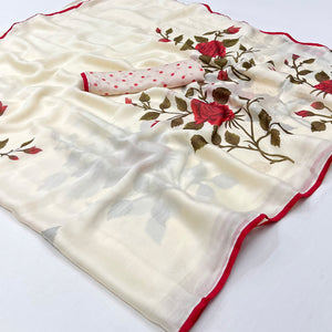 White Floral Digital Printed Georgette Saree