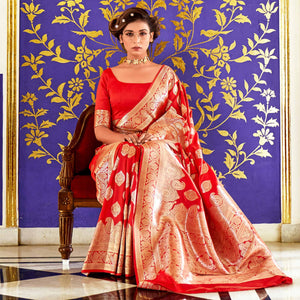 Red Woven Pure Silk Saree