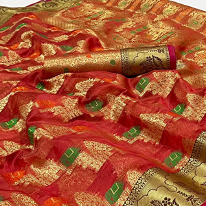 Red Woven Organza Saree