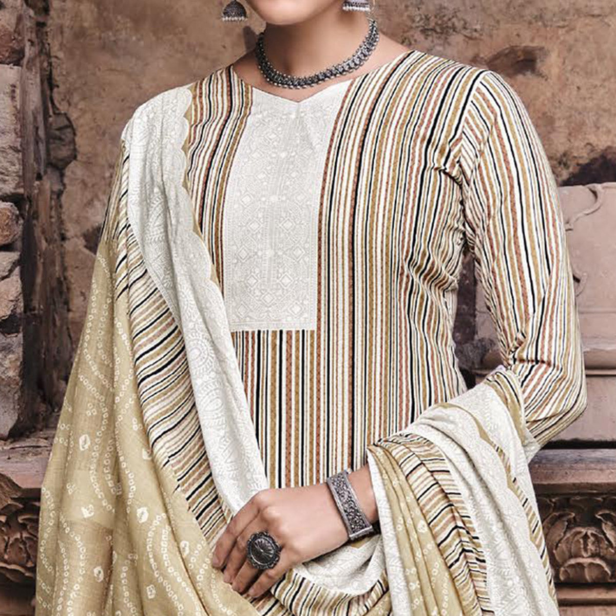 Chikoo Printed Pure Cotton Salwar Suit