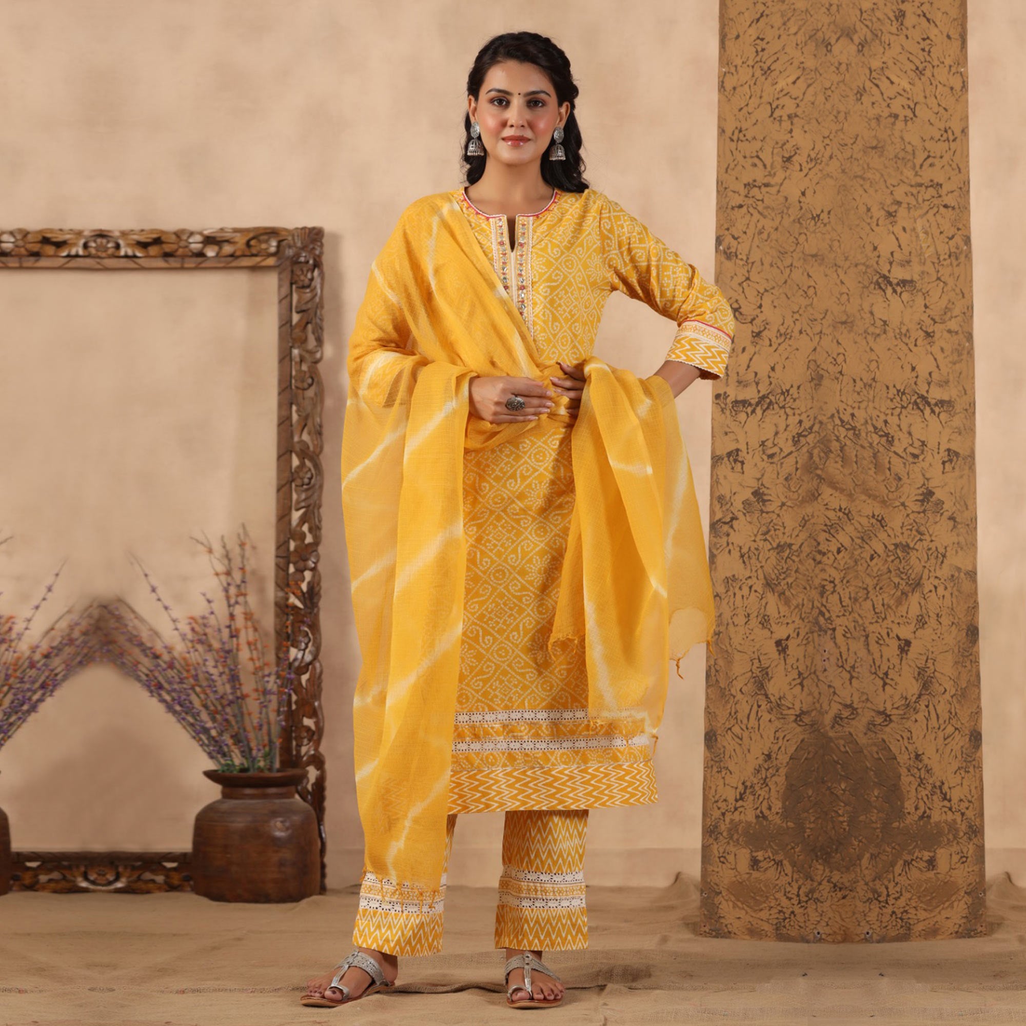 Yellow Bandhani Printed Pure Cotton Suit