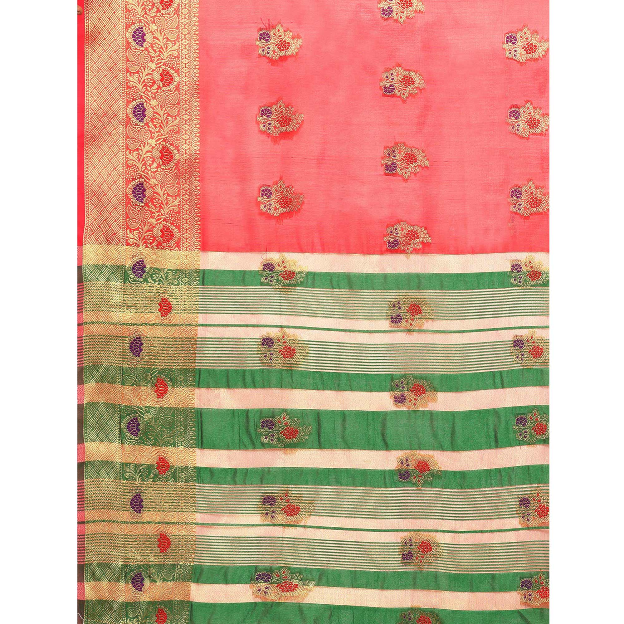 Rani Pink Woven Organza Saree