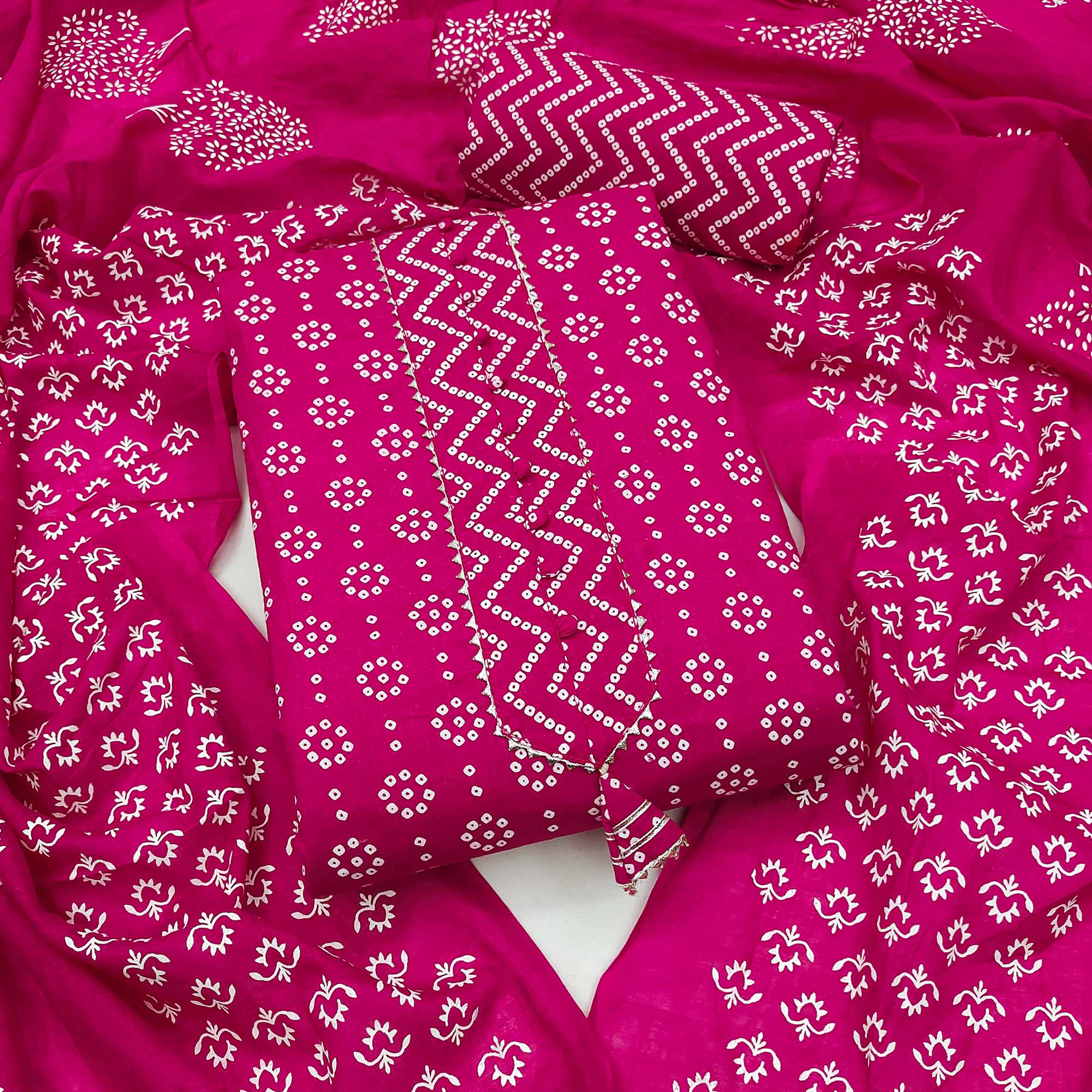 Pink Bandhani Printed Pure Cotton Dress Material