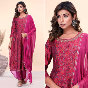 Pink Bandhani Printed And Gota Work Muslin Anarkali Suit