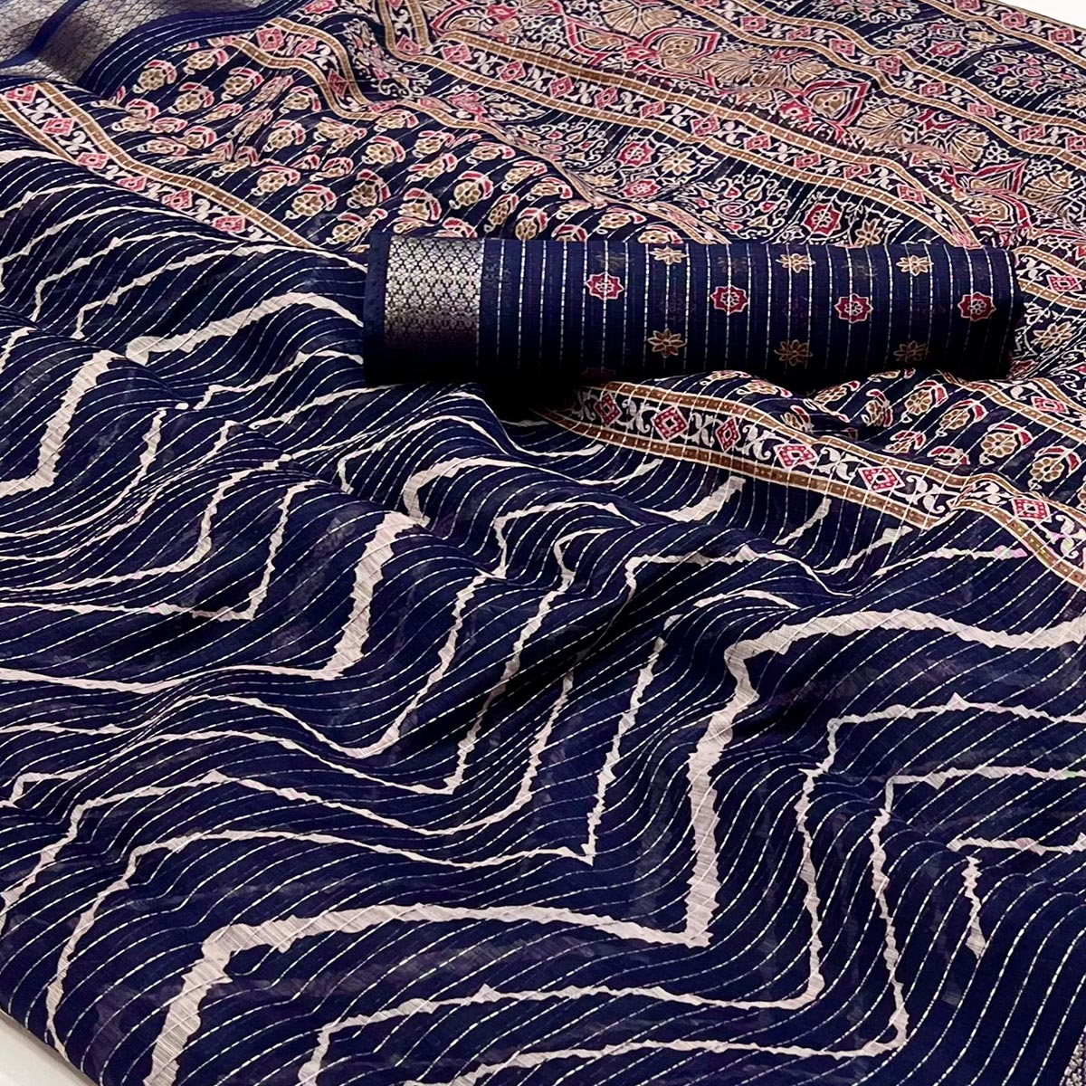 Blue Embroidered Cotton Silk Saree