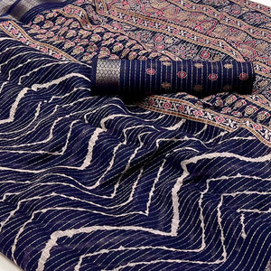 Blue Embroidered Cotton Silk Saree