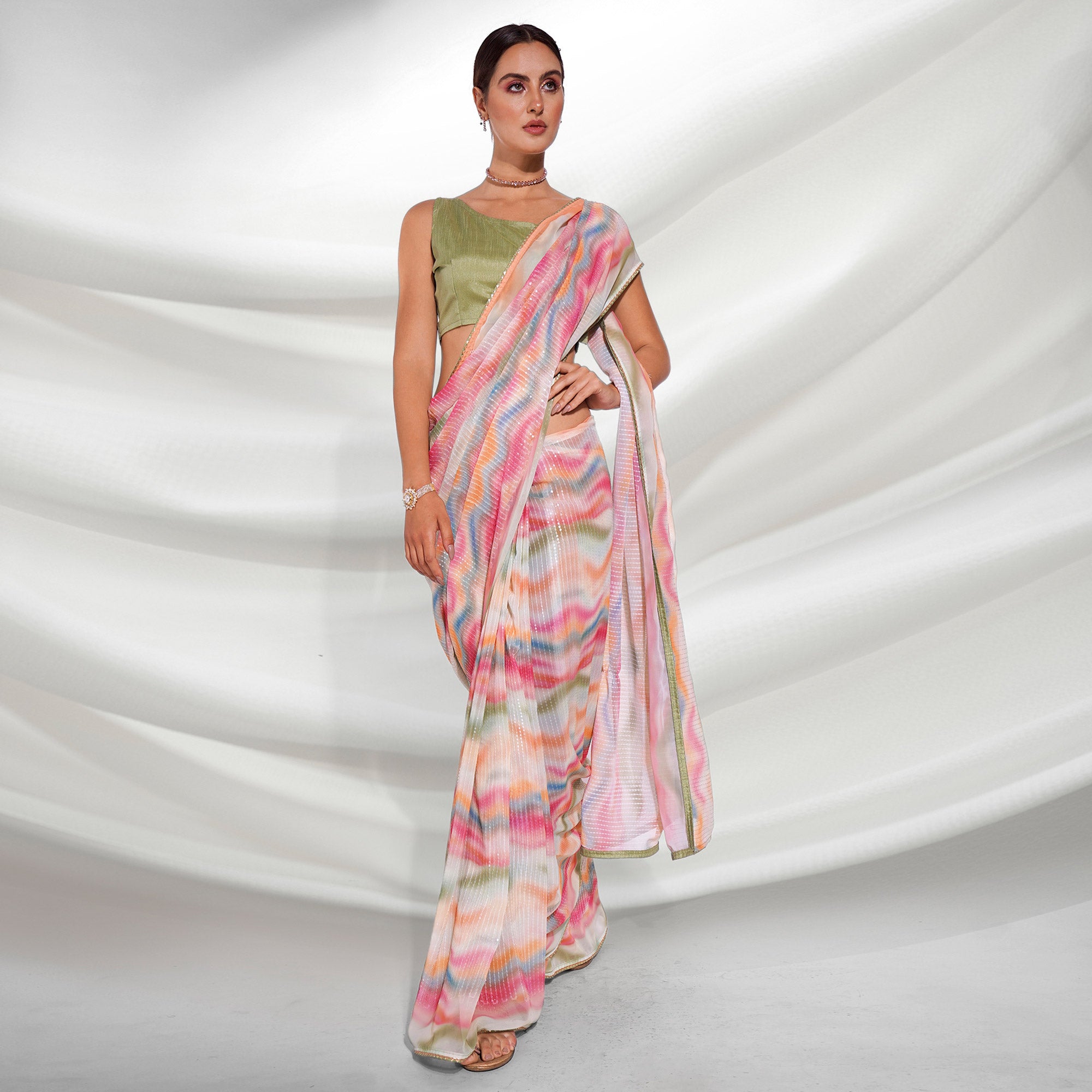 Multicolored Sequins Embroidered Georgette Saree