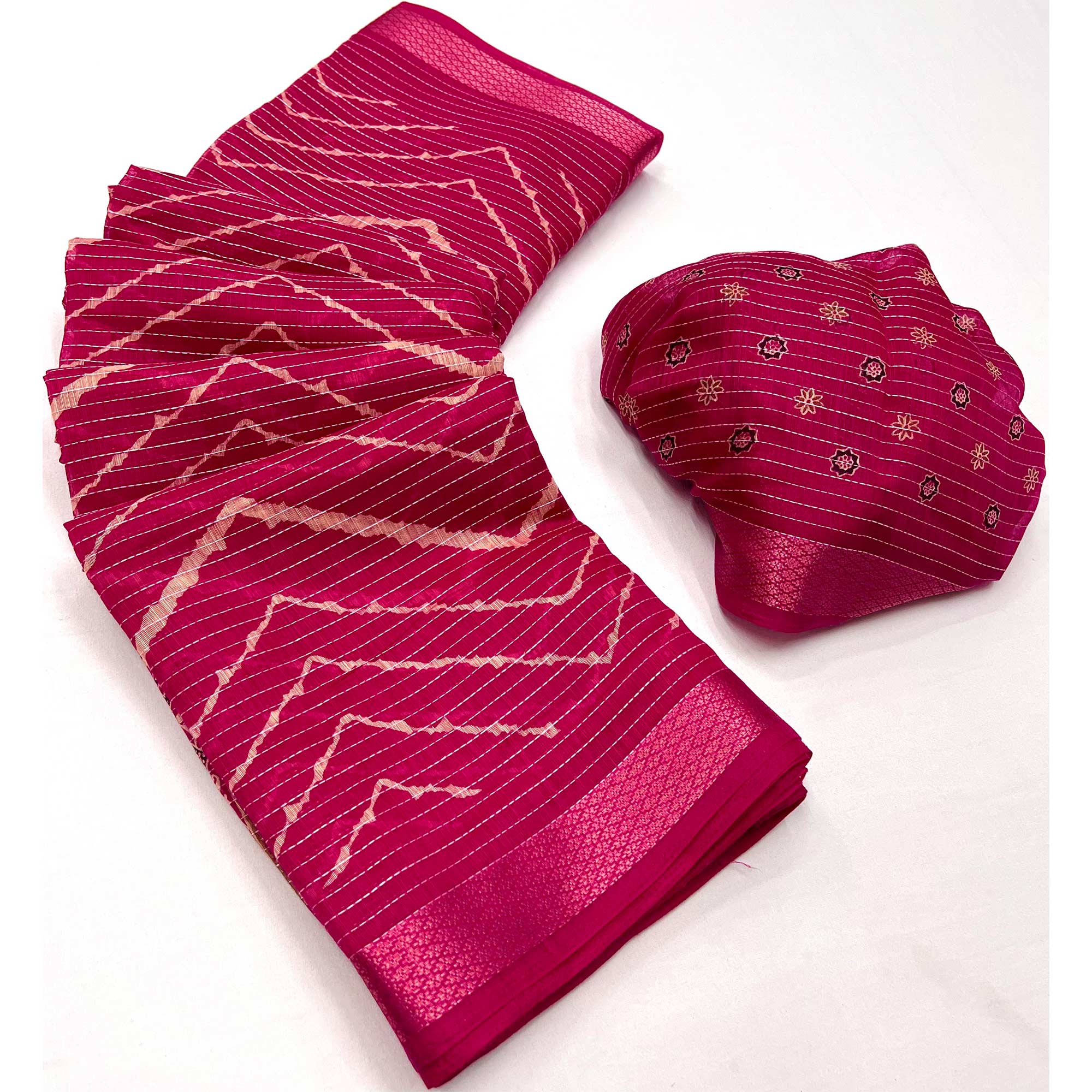 Rani Pink Embroidered Cotton Silk Saree