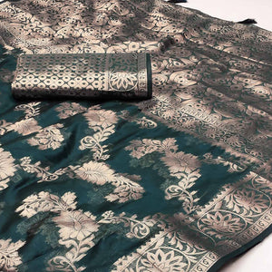 Morpich Floral Woven Art Silk Saree With Tassels