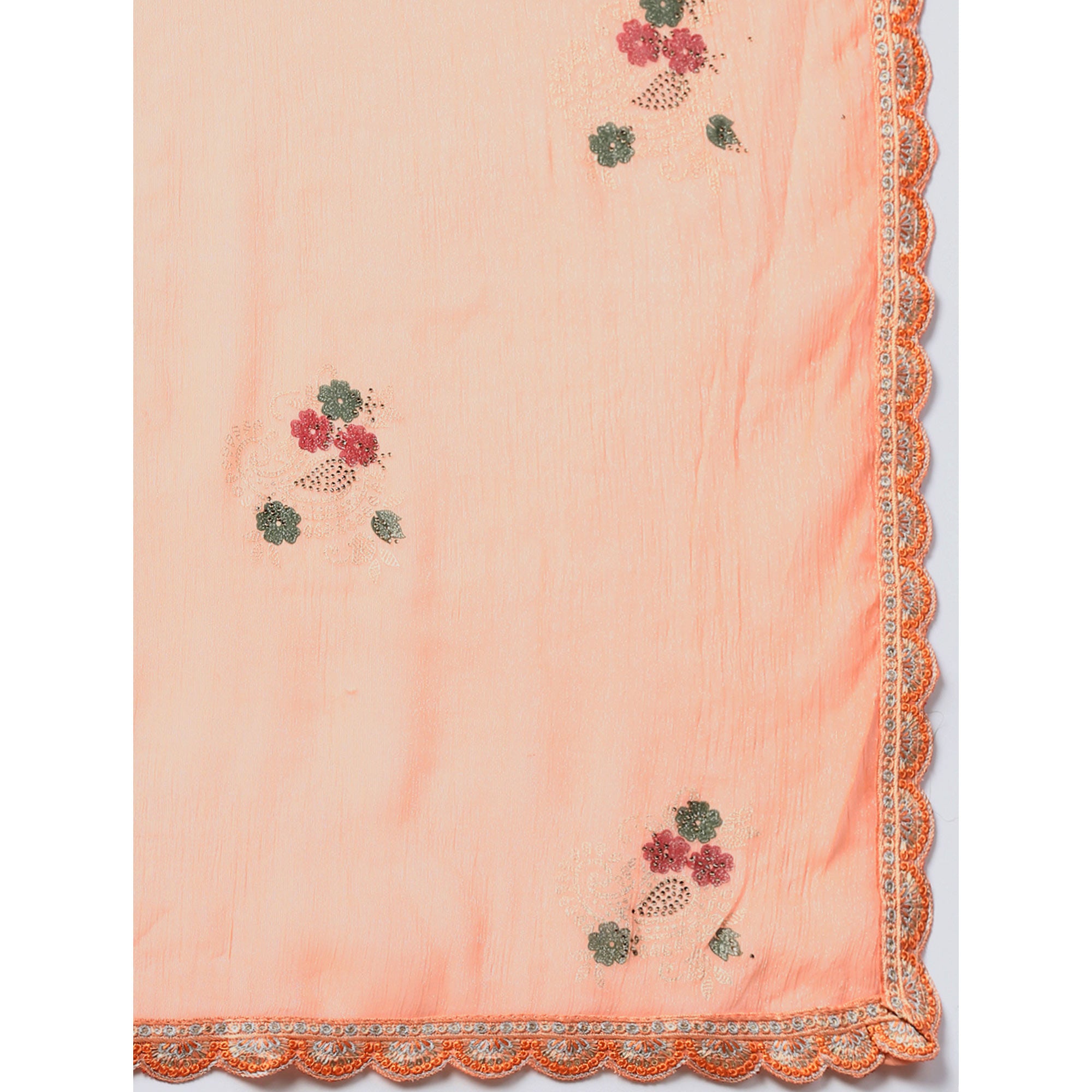 Orange Foil Printed With Swarovski Shimmer Chiffon Saree