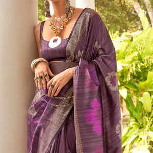 Purple Woven Art Silk Saree With Tassels