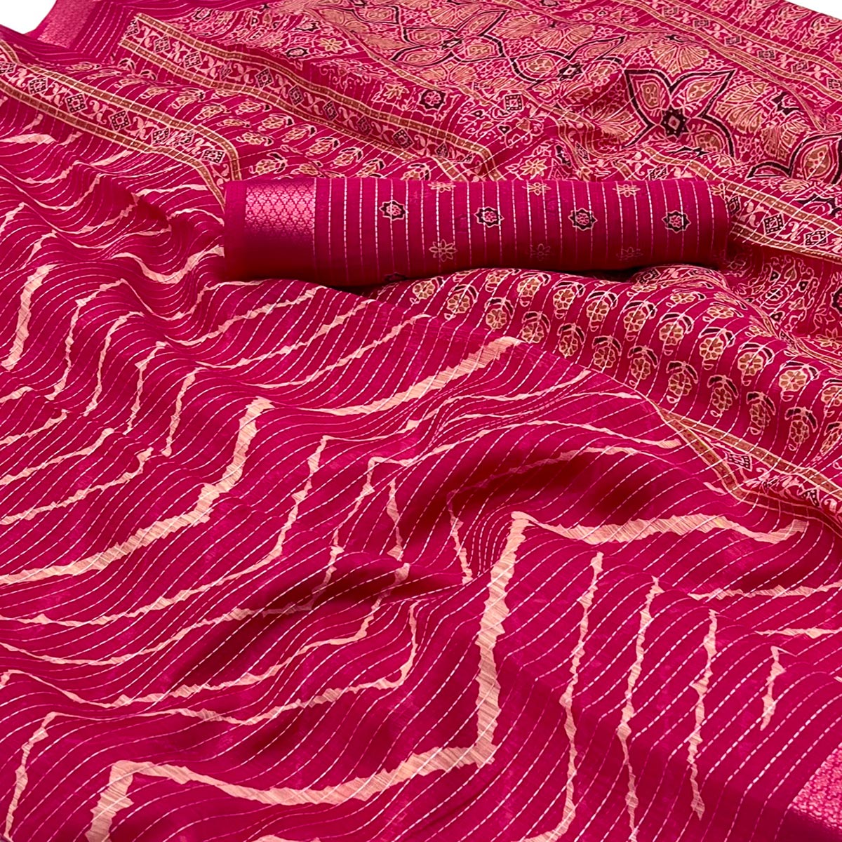 Rani Pink Embroidered Cotton Silk Saree