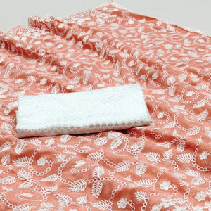 Peach Lucknowi Embroidered Organza Saree