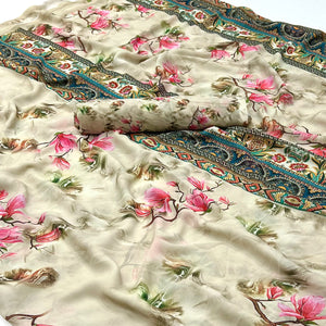 Light Grey Floral Digital Printed Georgette Saree