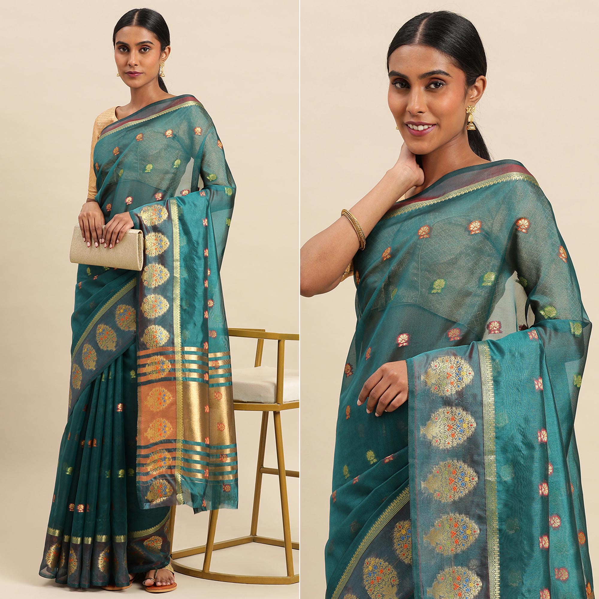 Rama Woven Organza Saree