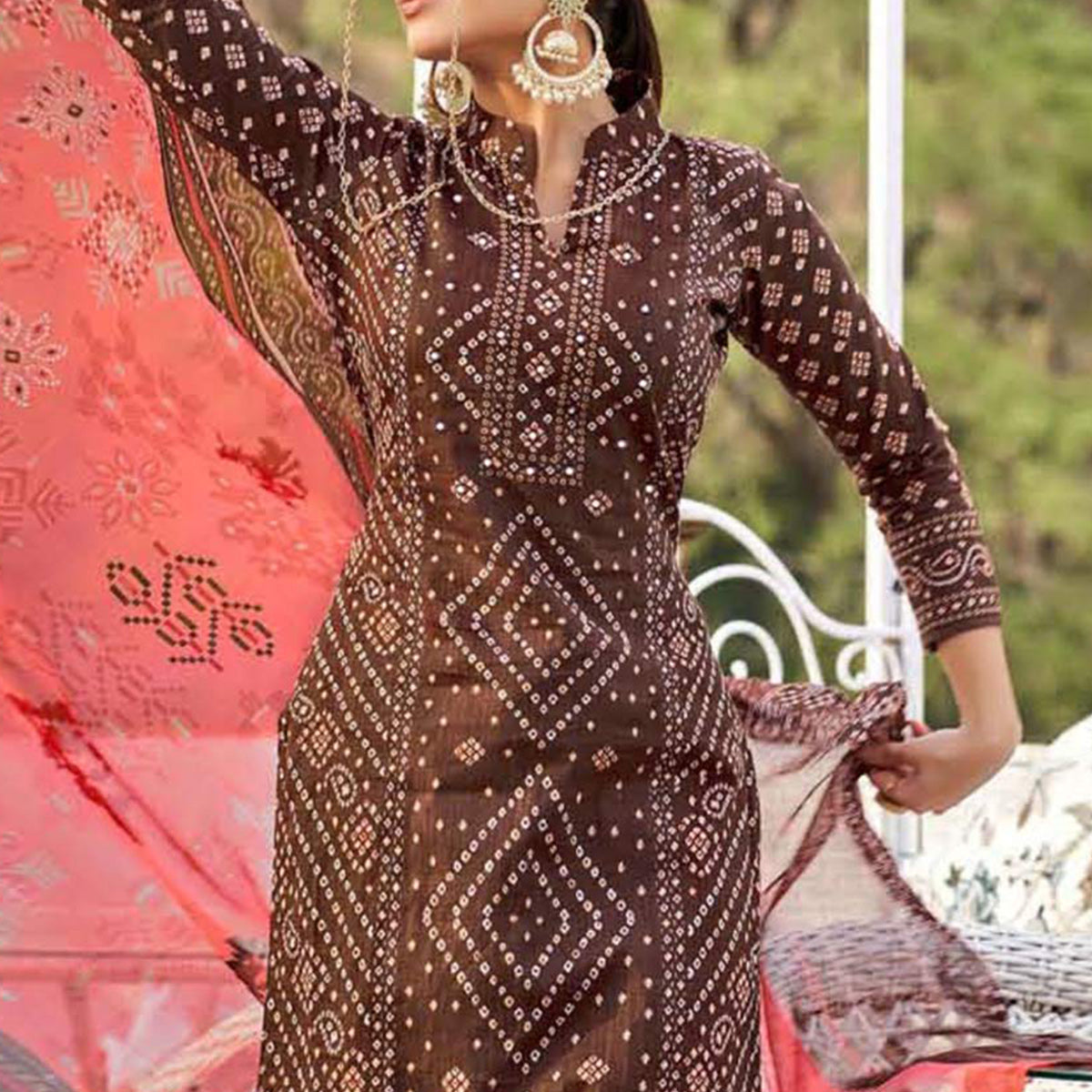 Brown Bandhani Printed Pure Cotton Salwar Suit
