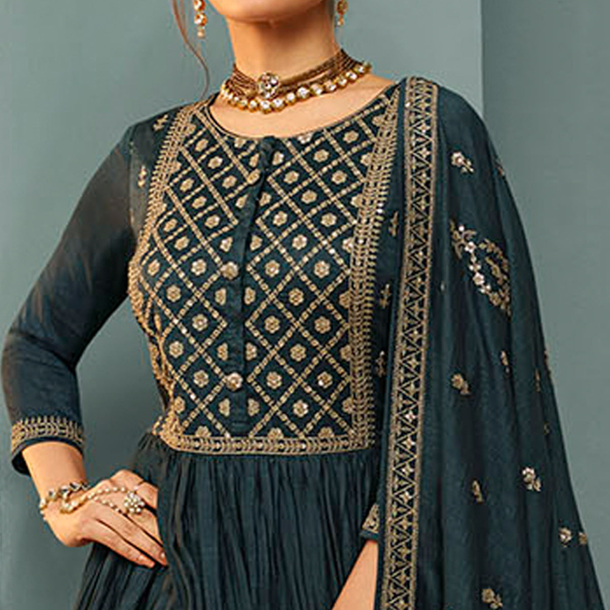 Grey Embroidered Georgette Gown