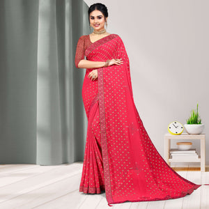 Pink Woven Chiffon Saree