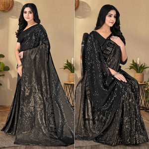 Black Sequins Embroidered Georgette Saree