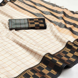 Cream & Black Woven Cotton Silk Saree