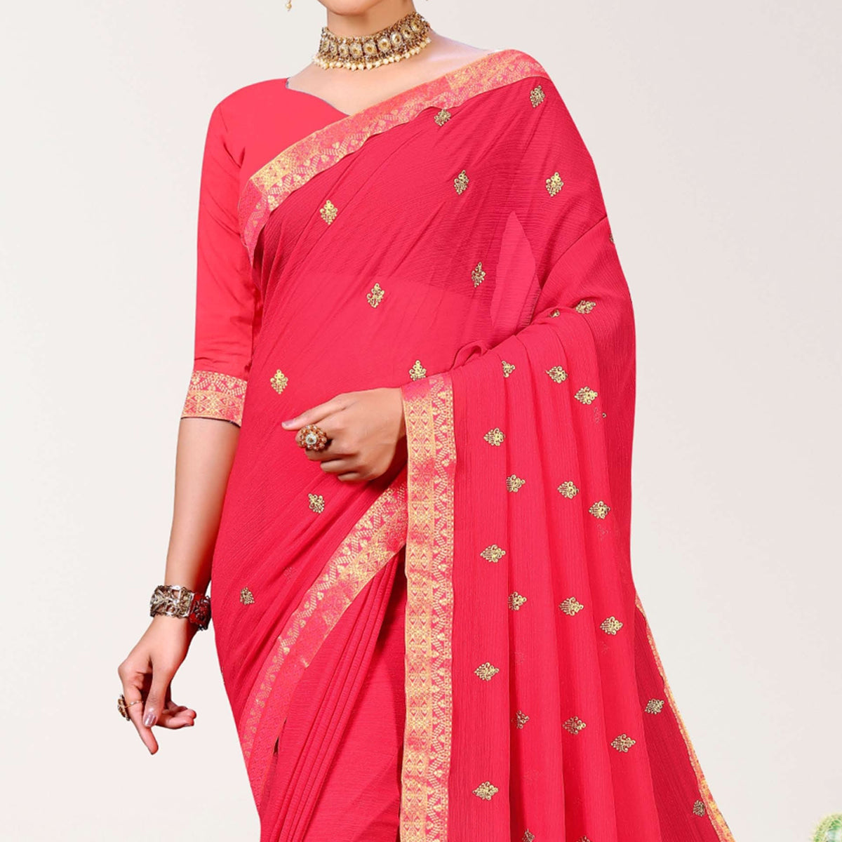 Pink Embroidered Chiffon Saree