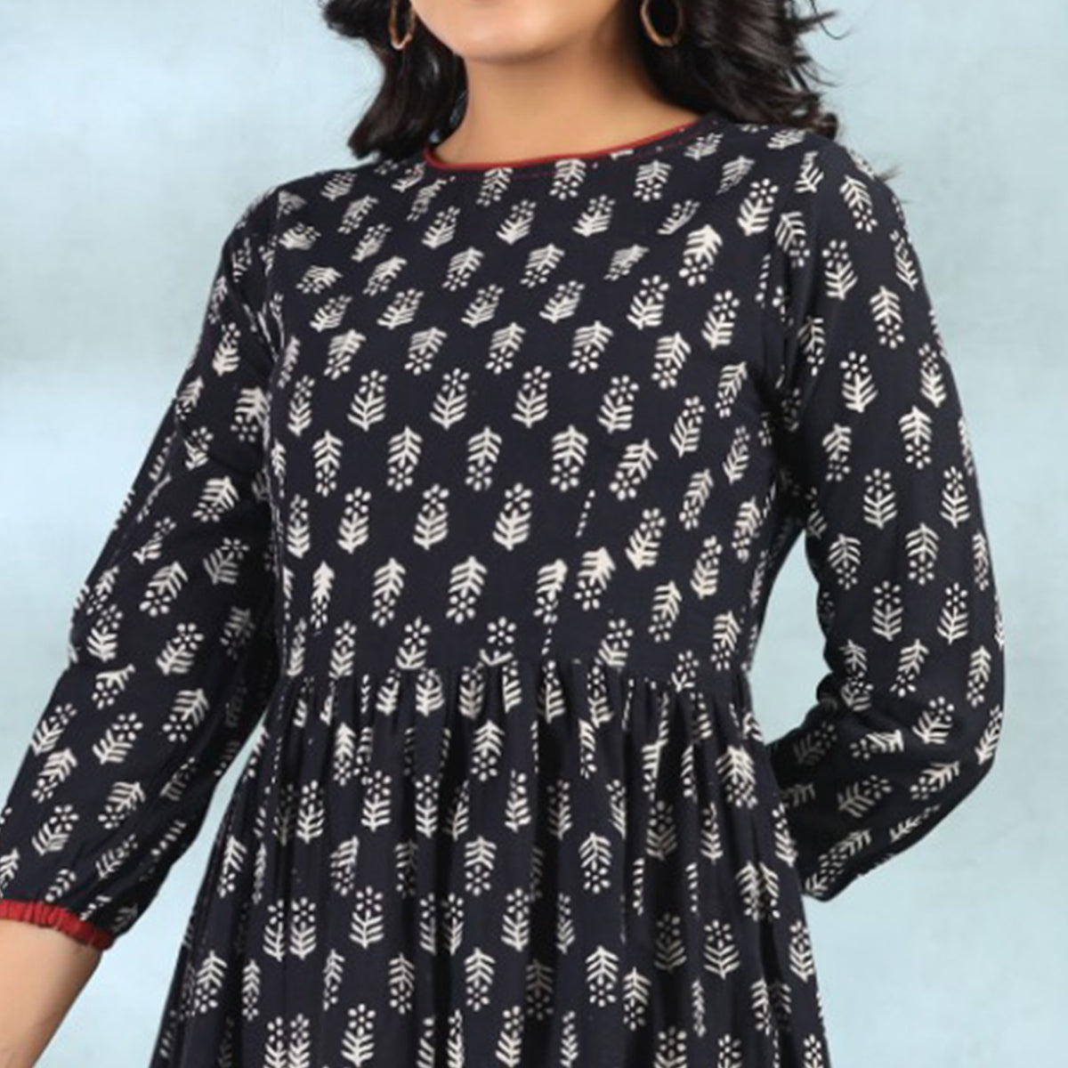 Black Floral Printed Pure Cotton Dress