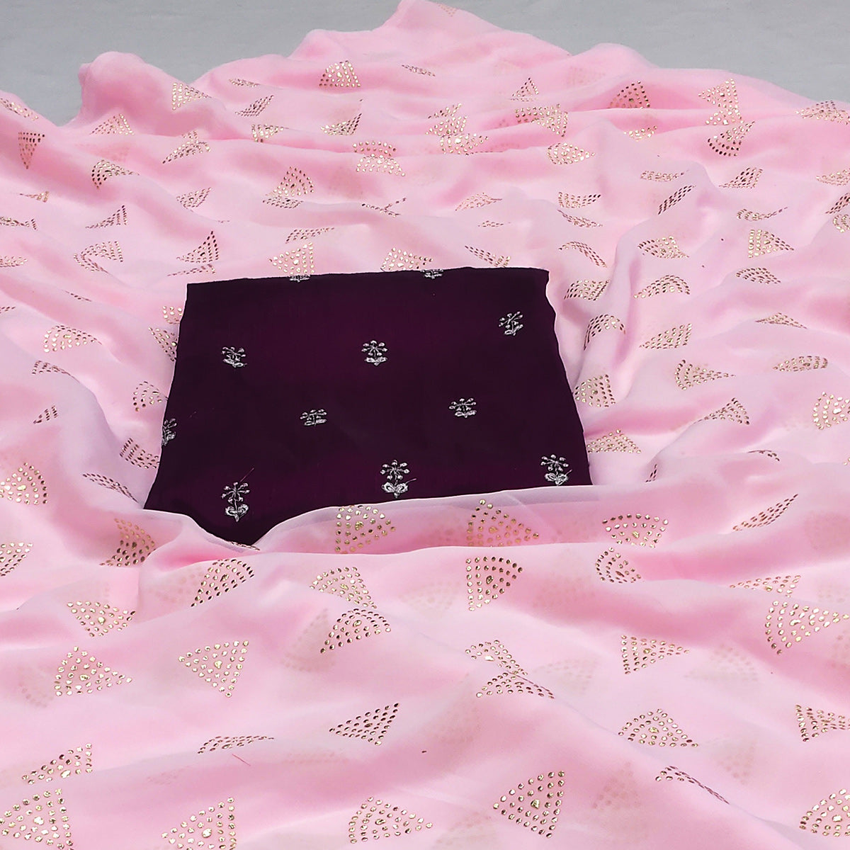 Pink Embellished Work Georgette Saree