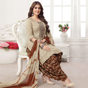 Beige Embroidered Rayon Patiala Suit