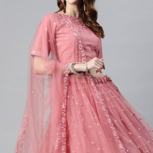 Pink Sequins Embroidered Net Lehenga Choli