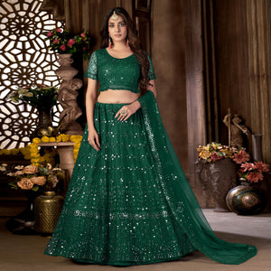 Green Sequins Embroidered Netted Lehenga Choli
