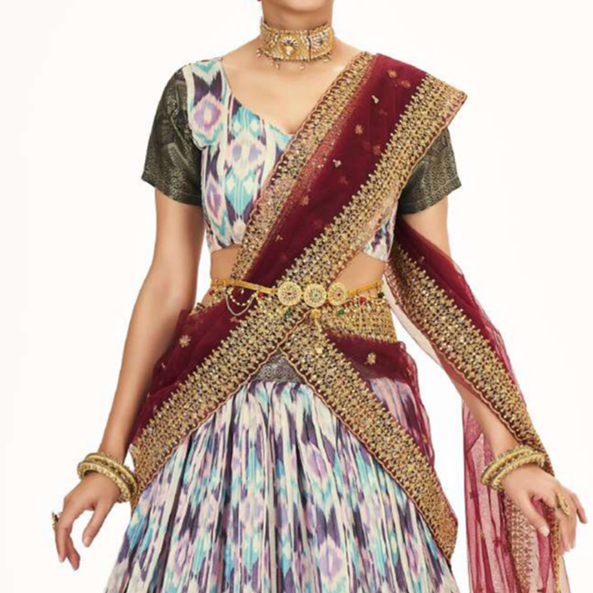 Purple Digital Printed With Zari Work Art Silk Lehenga Choli