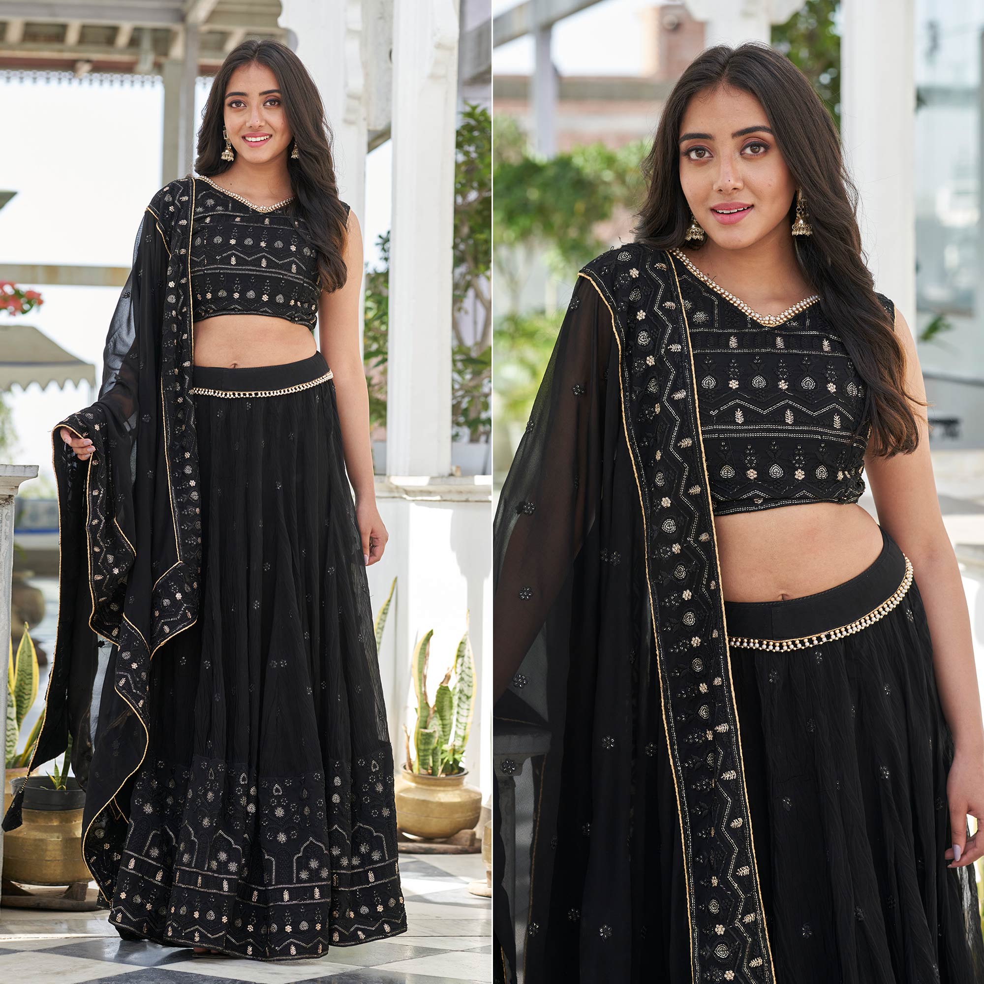 Black Sequins Embroidered Georgette Lehenga Choli