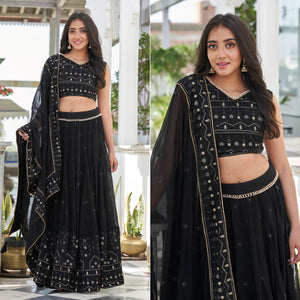 Black Sequins Embroidered Georgette Lehenga Choli