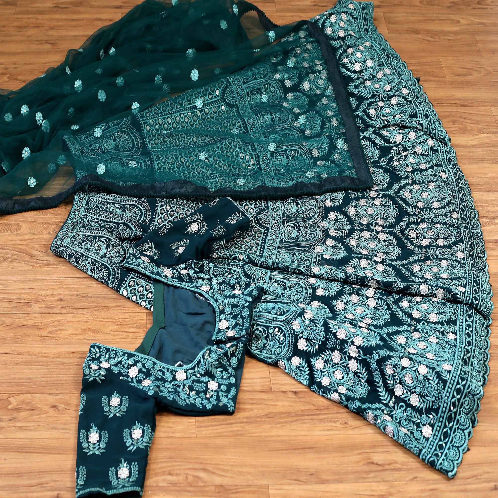Bottle Green Sequins Embroidered Georgette Lehenga Choli