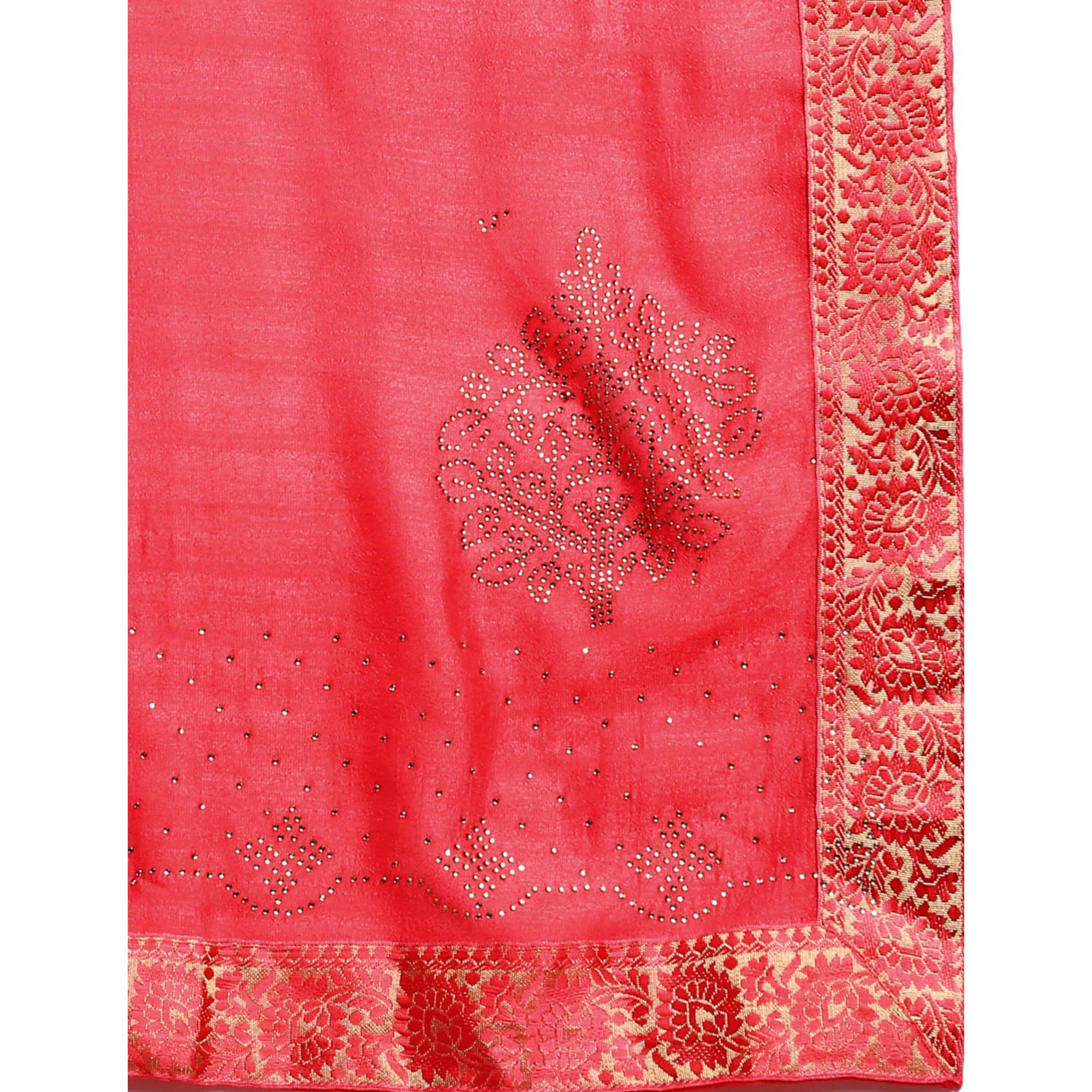Pink Swaroski Work Vichitra Silk Saree