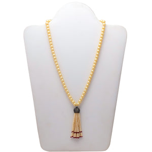 Cream Pearl Mala With Red Hangings